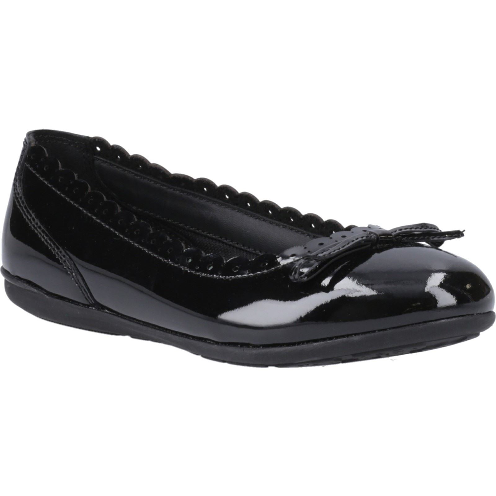 Hush Puppies Lillie Ballerina Patent Chaussures Plates De Ballet Noires Pour Filles En Cuir
