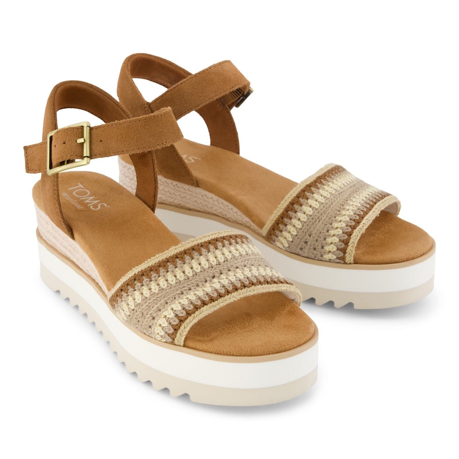 TOMS Diana Wedge Sandales En Cuir Pour Femmes Beige Foncé