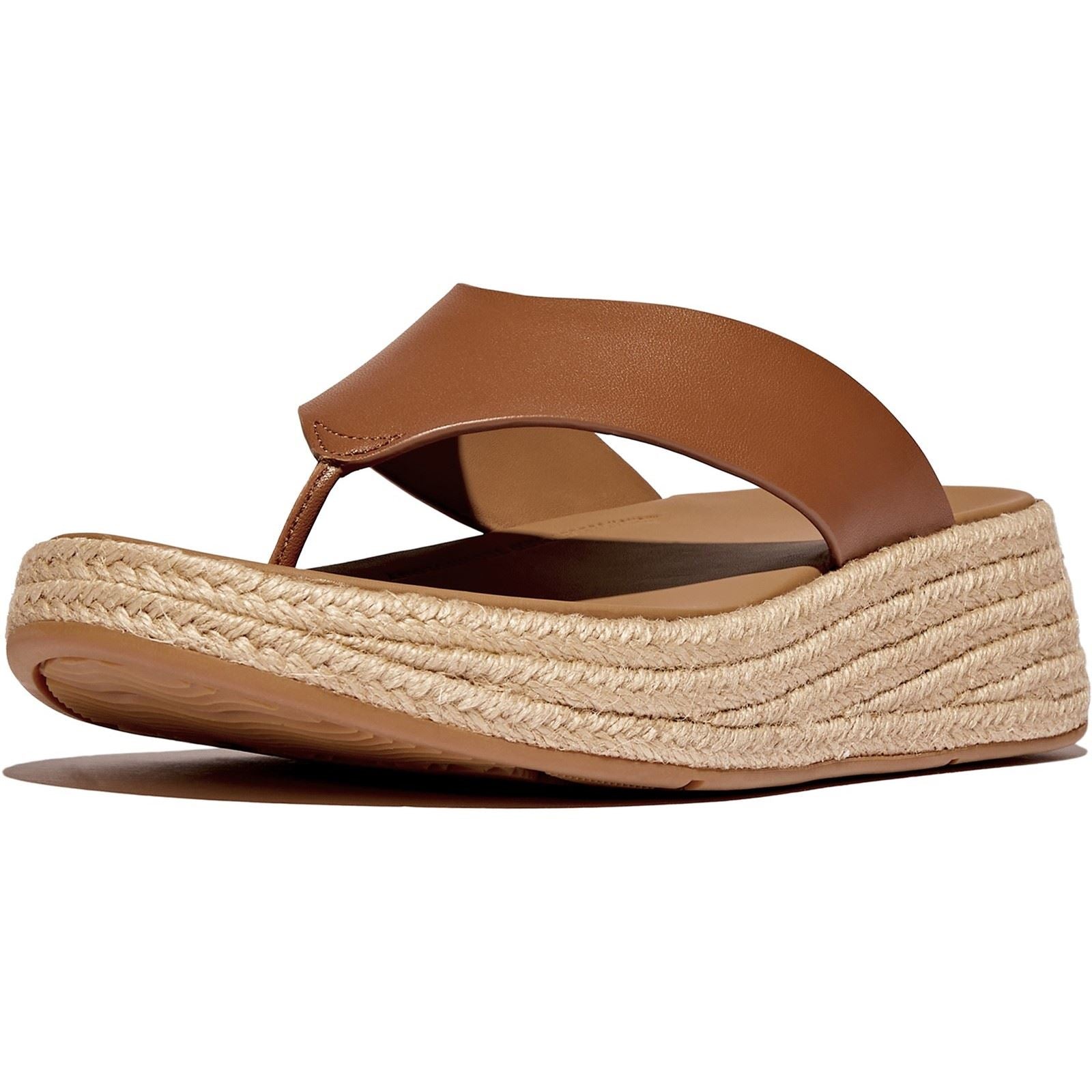 Fitflop F-Mode Toe Post Espadrille Sandales En Cuir Pour Femmes Couleur Brun Foncé