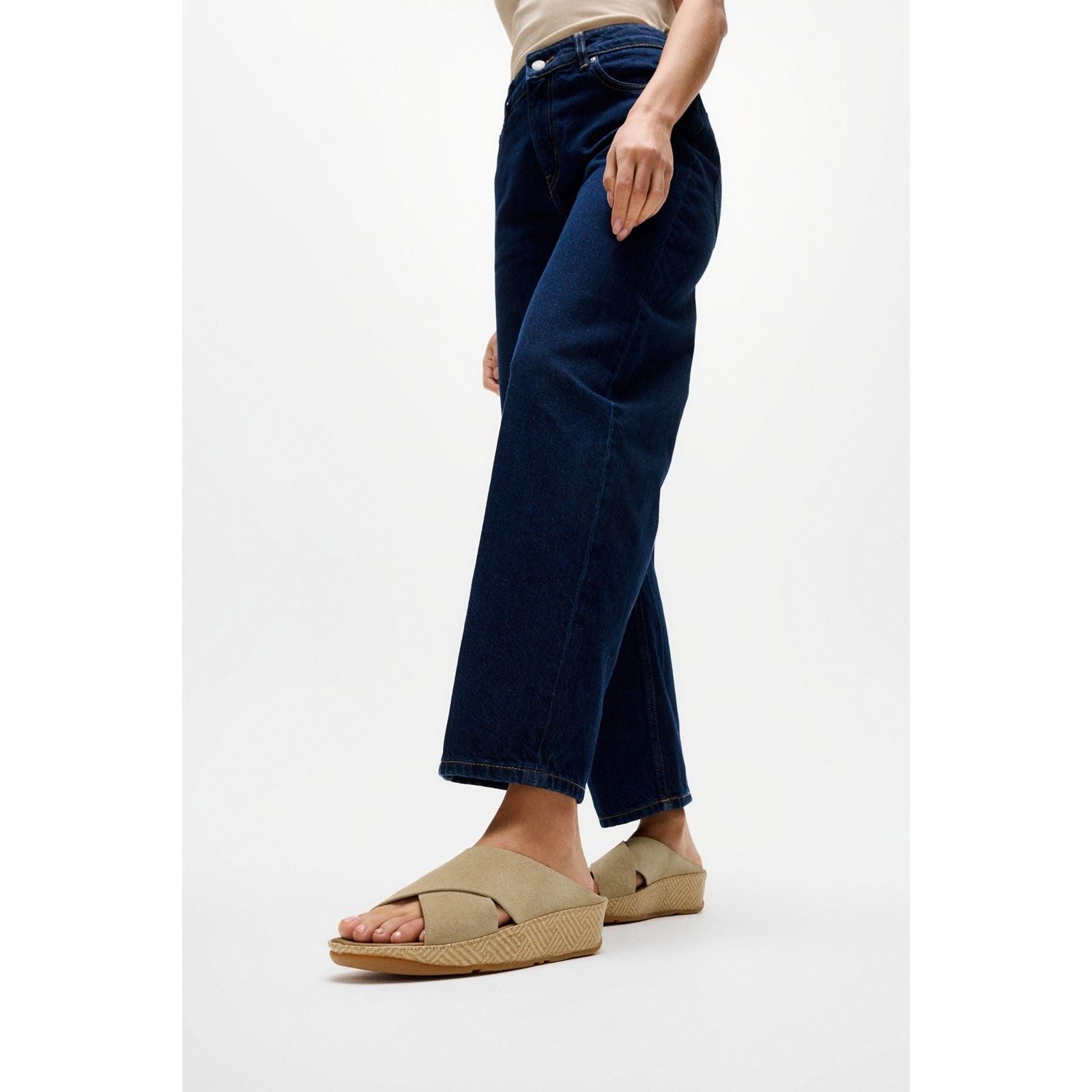 Fitflop Lulu Lux Graphic-Weave Sandales Cappuccino Pour Femmes En Suède