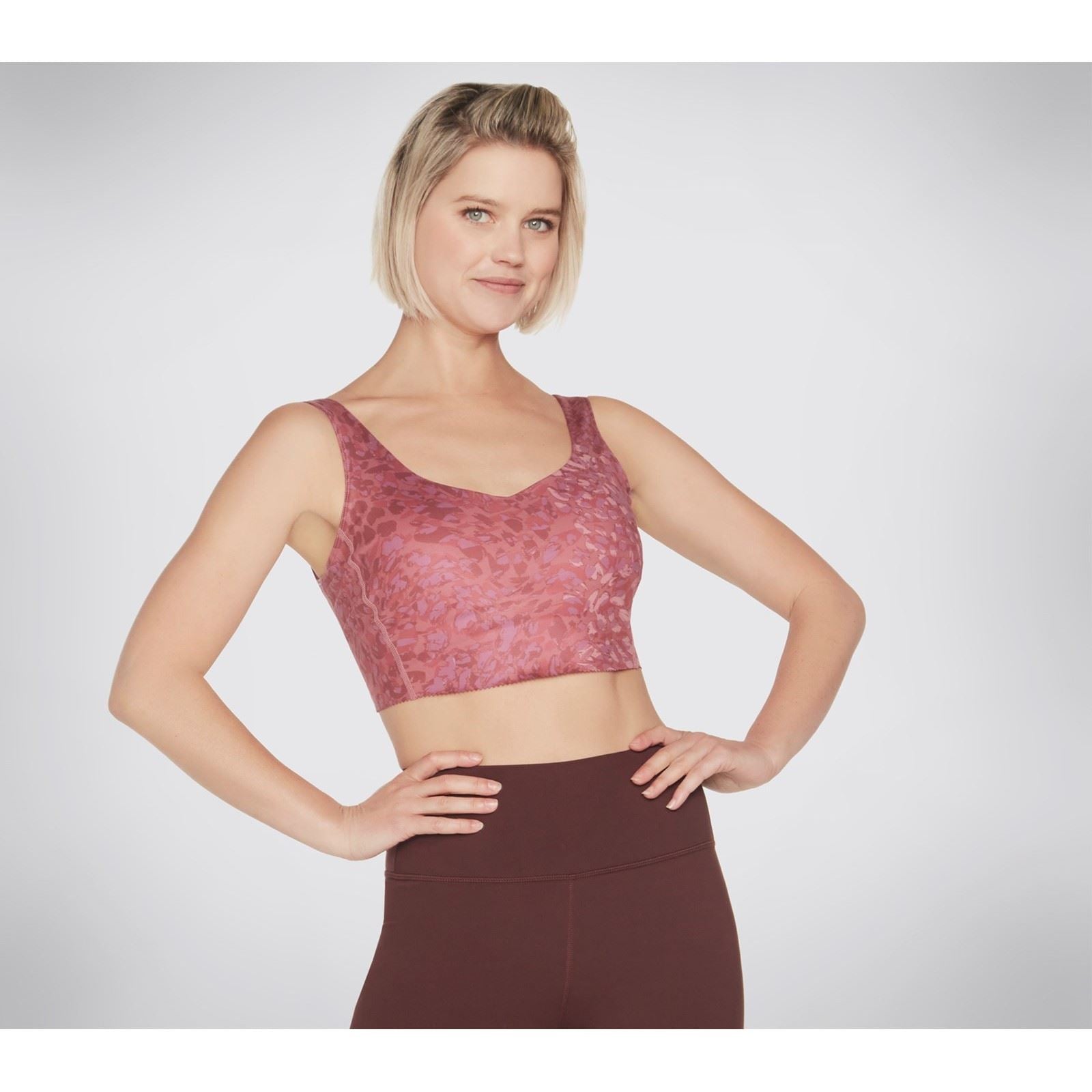 Skechers Performance Gosculpt Leopard Longline Bra Soutien Gorge De Sport Rose En Polyester Pour Femmes
