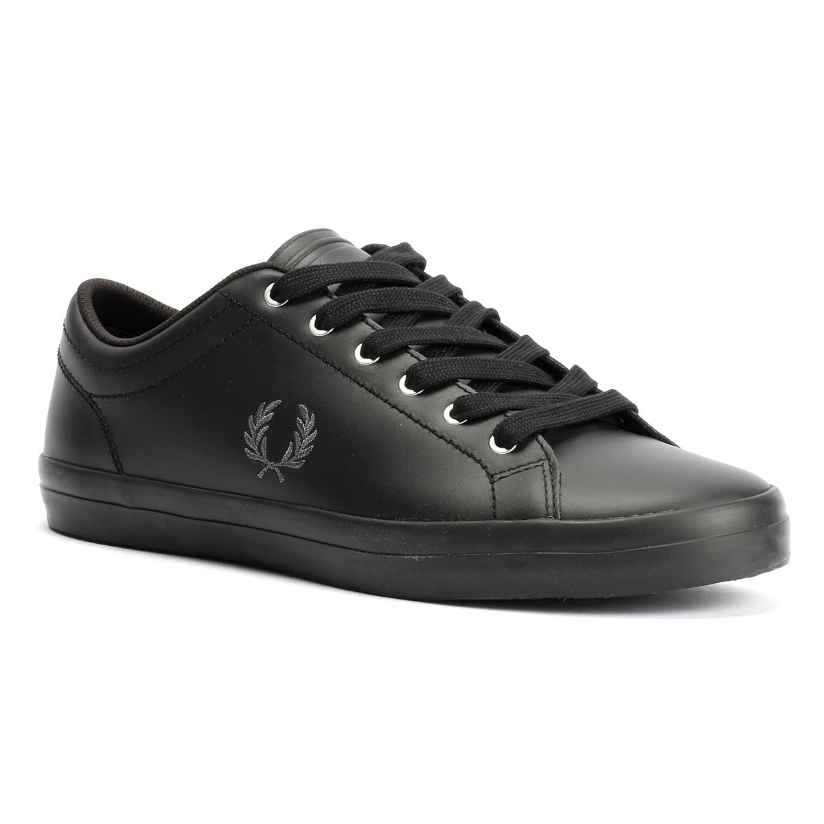 Fred Perry Baseline Baskets Noires En Cuir Pour Hommes