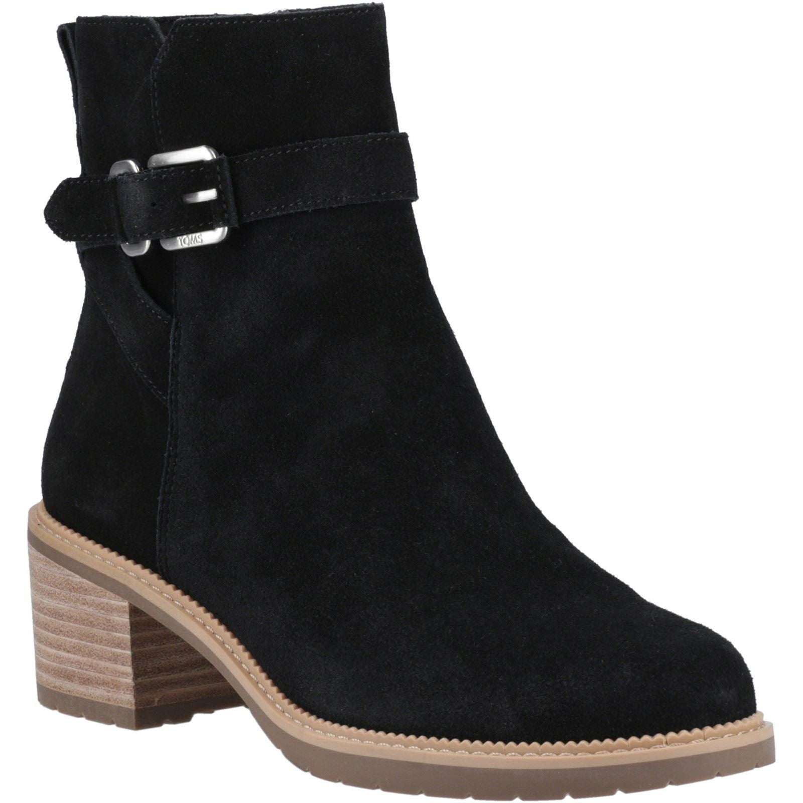 TOMS Hailey Buckle Bottines Noires À Talons En Cuir Pour Femmes