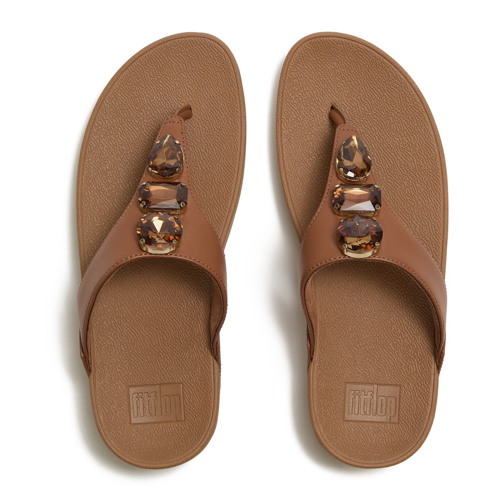 Fitflop Lulu Ultra-Jewel Toe-Post Sandales En Polyuréthane Pour Femmes En Brun Profond