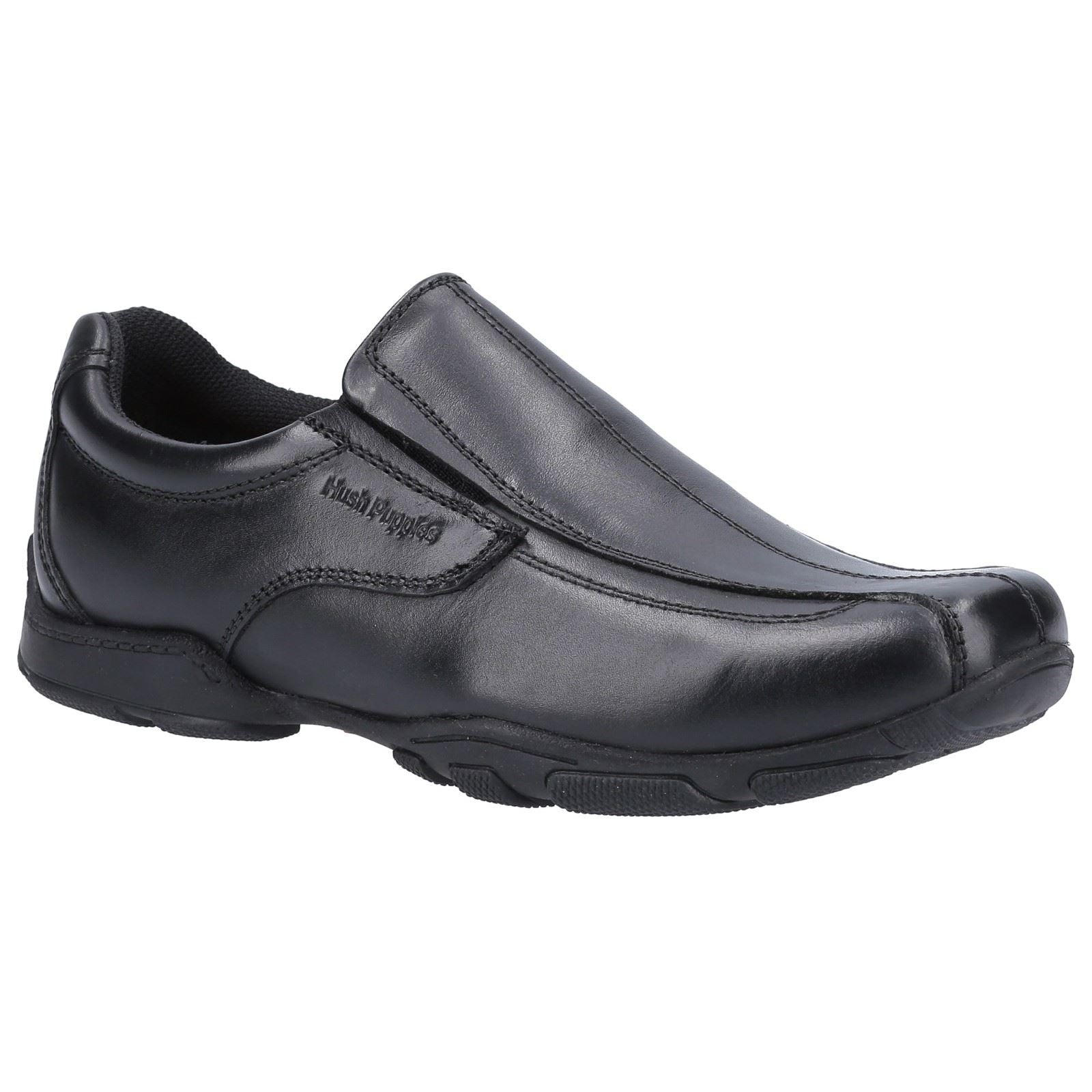 Hush Puppies Elijah Senior Chaussures Noires Pour Garçons En Cuir