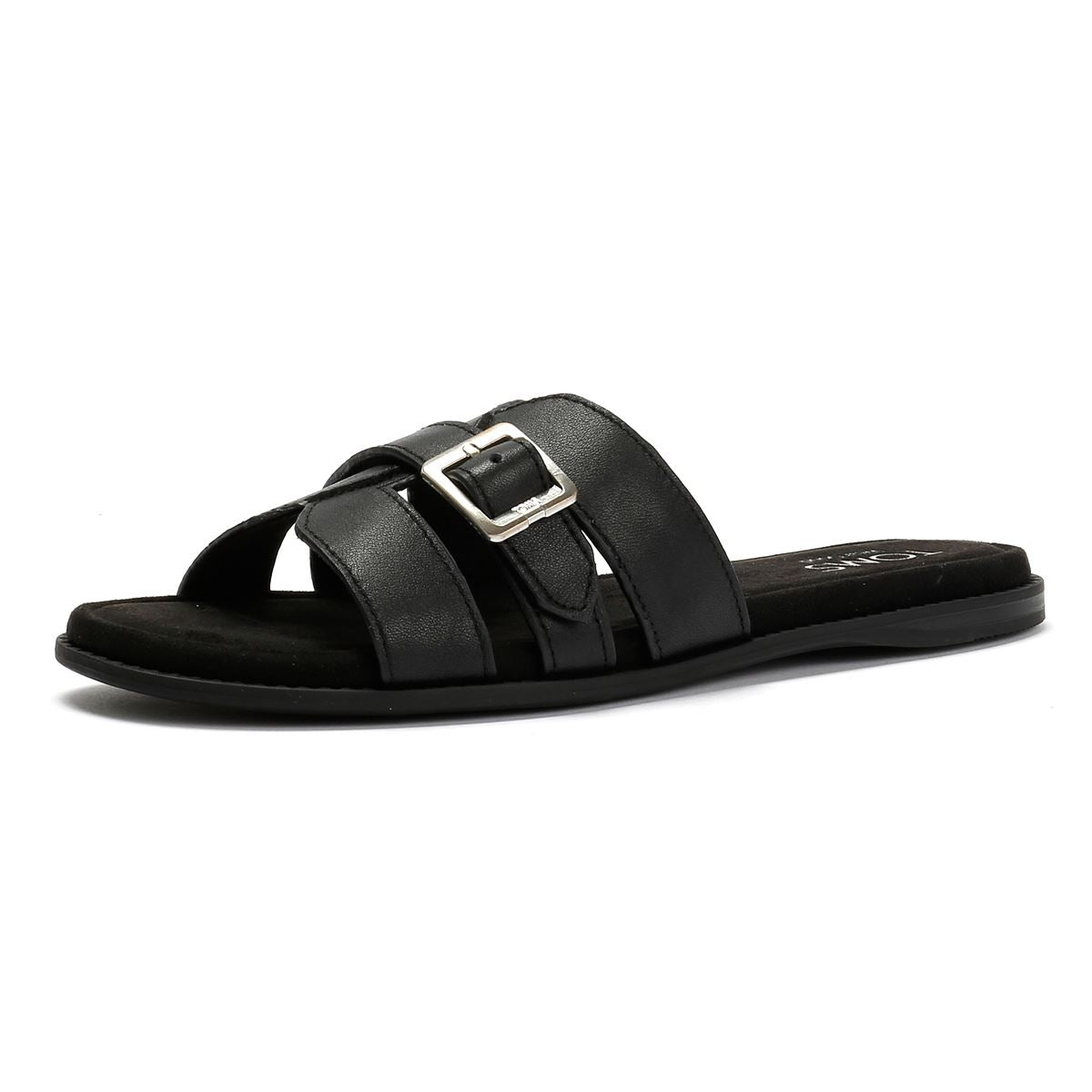TOMS Sol Mule Sandales Noires En Cuir Pour Femmes