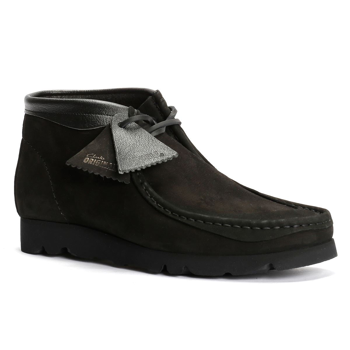Clarks Originals Wallabee Combi Bottes Noires En Cuir Pour Hommes