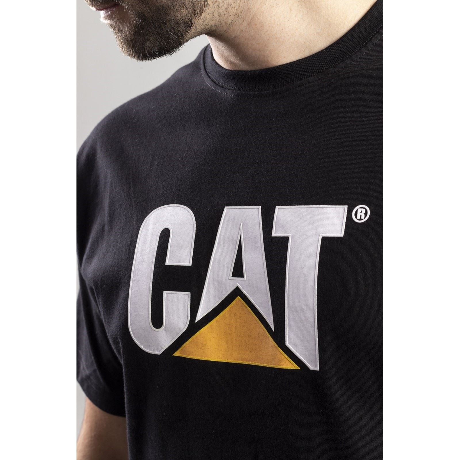 Caterpillar Trademark Logo T-Shirts À Manches Courtes Noirs En Coton Pour Hommes