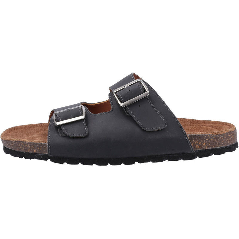 Hush Puppies Nash Slider Sandales Noires Pour Hommes En Cuir