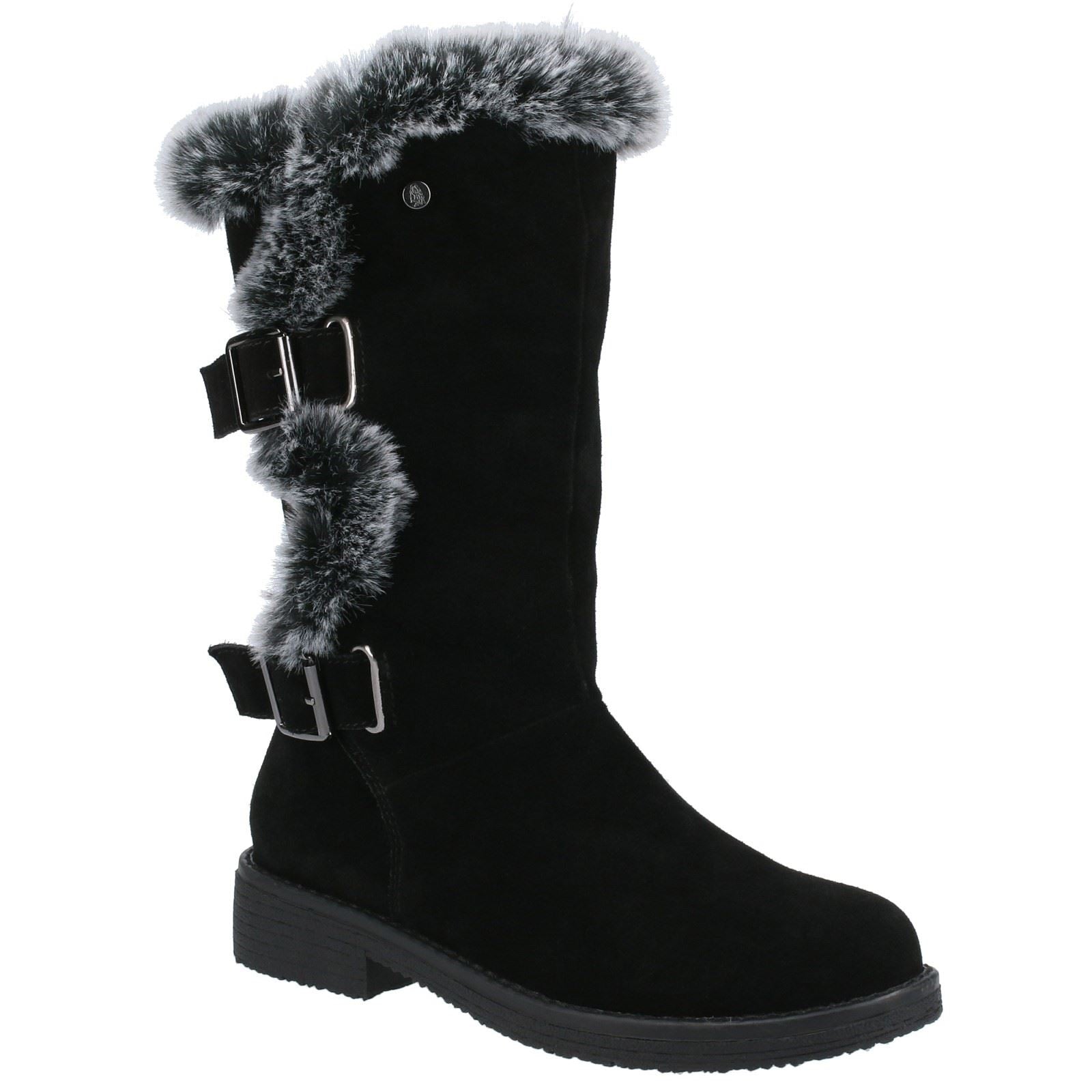 Hush Puppies Megan Wide Bottes En Daim Noir Pour Femmes