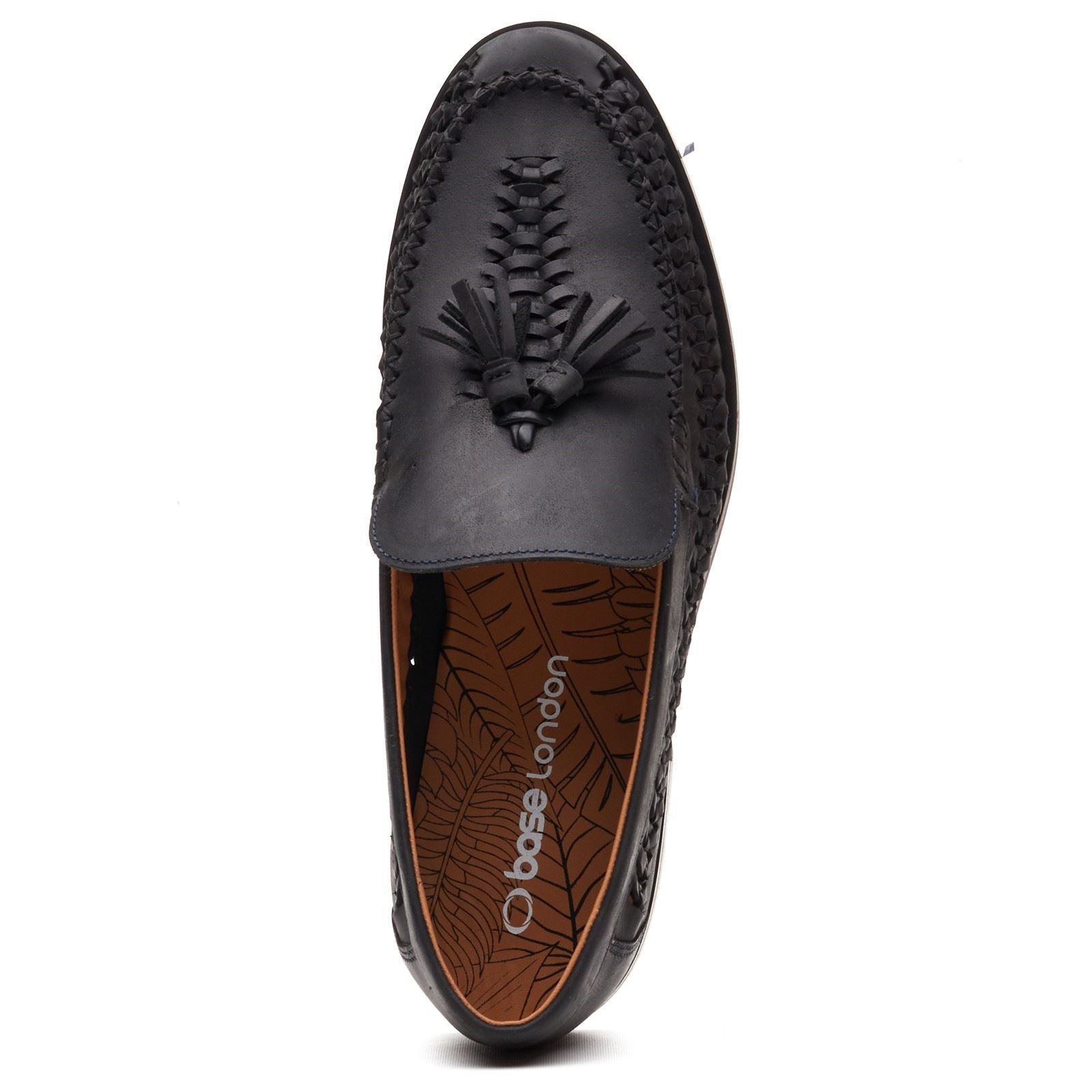 Base London Bracken Loafer Mocassins En Cuir Pour Hommes Bleu Marine