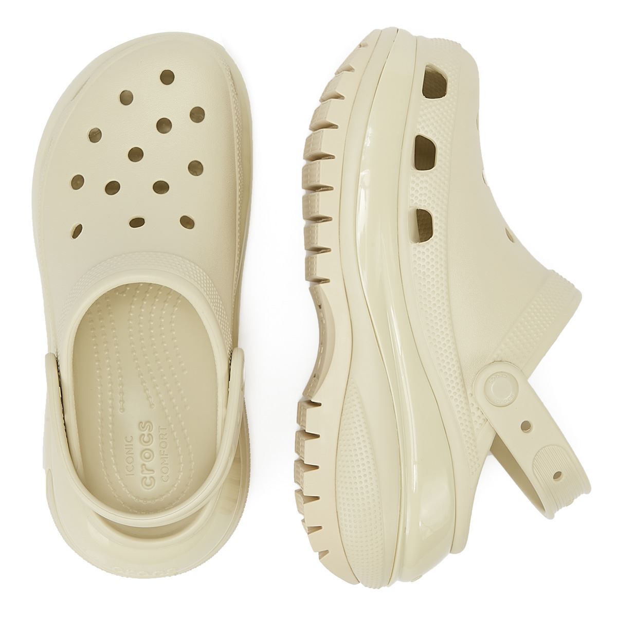 Crocs Sabots Classiques À Semelle Épaisse Mega Crush Pour Femmes Couleur Beige.
