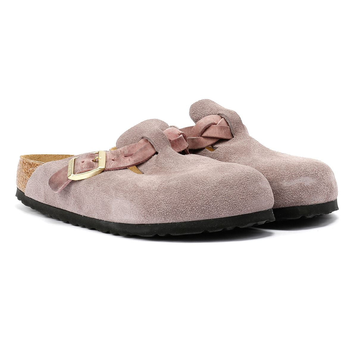 Birkenstock Boston Braided Sabots Violets Pour Femme En Suède