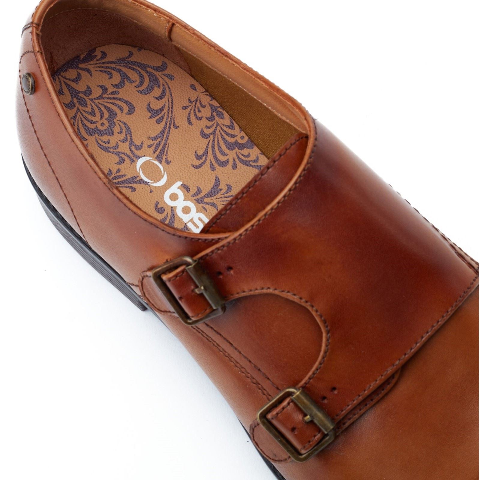Base London Diablo Chaussures À Double Boucle Pour Hommes En Cuir Brun Brûlé