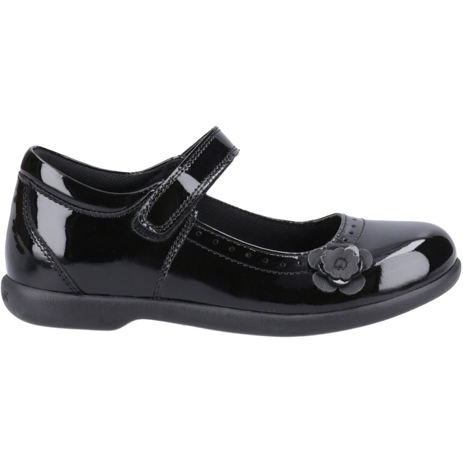 Hush Puppies Bethany Patent Senior Chaussures Noires Pour Filles En Cuir