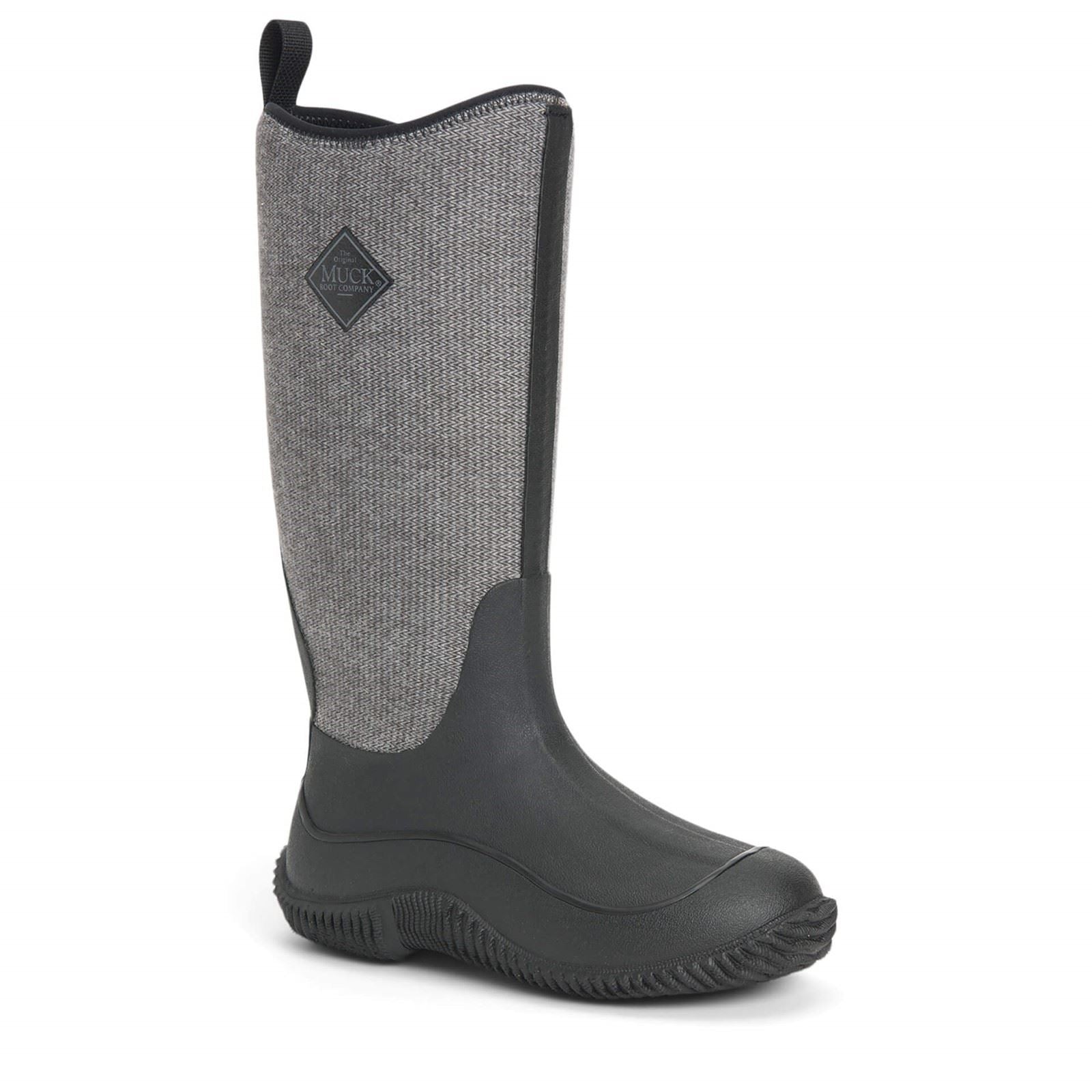 Muck Boots Hale Bottes En Caoutchouc Noires Avec Motif Pied-De-Poule En Peluche