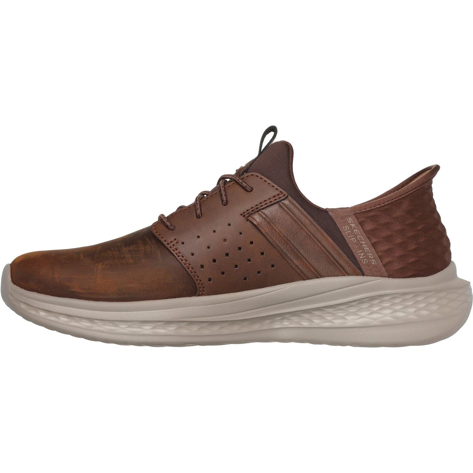 Skechers Slade Zachary Chaussures À Lacets Pour Homme En Textile Marron Foncé À Large Ajustement