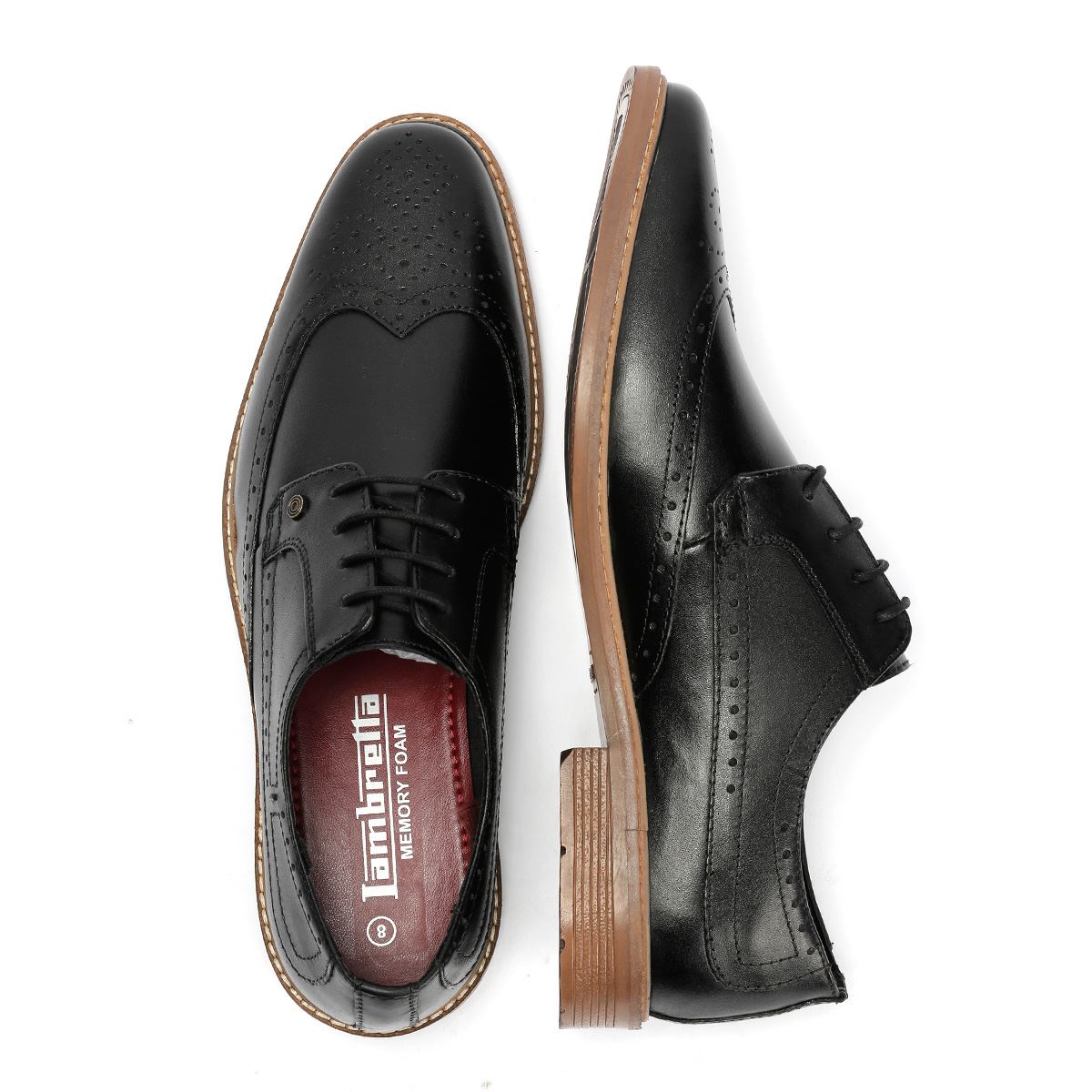 Lambretta Stockton Chaussures Noires En Cuir Pour Homme À Lacets