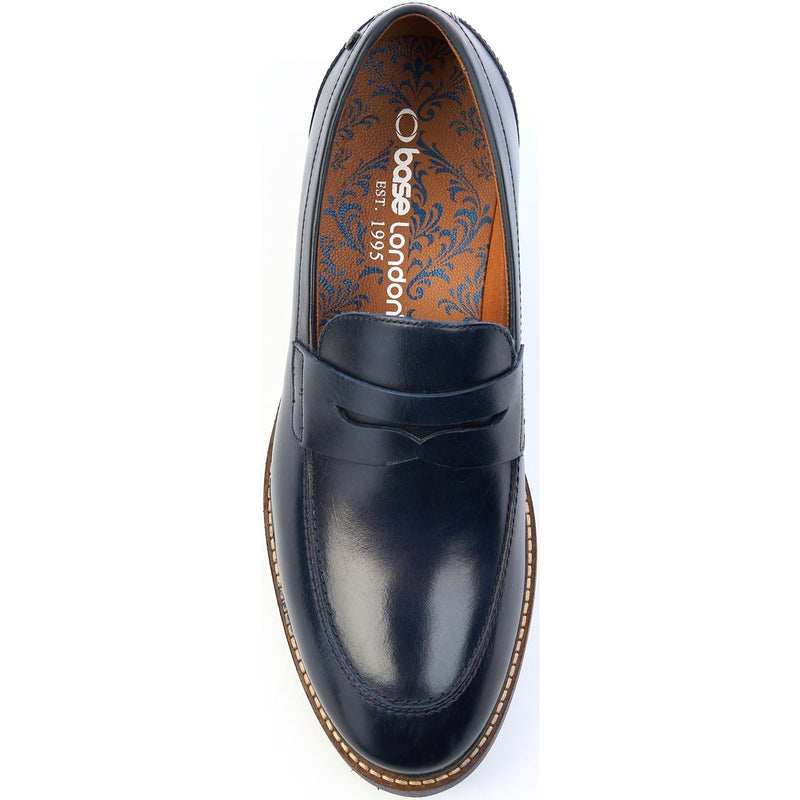Base London Sid Mocassins En Cuir Pour Hommes Bleu Marine