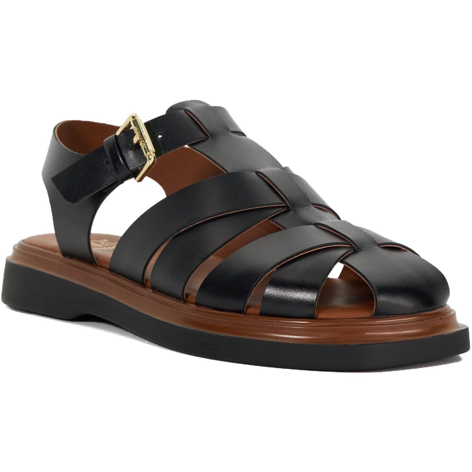 Dune Lisherman Sandales Noires Pour Femmes En Cuir