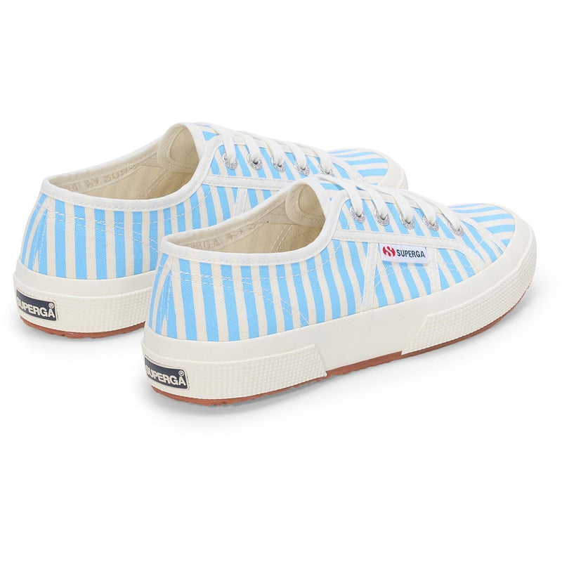 Superga 2750 Stripes Print Chaussures De Sport Femmes En Coton Blanc Cassé/Bleu Azur