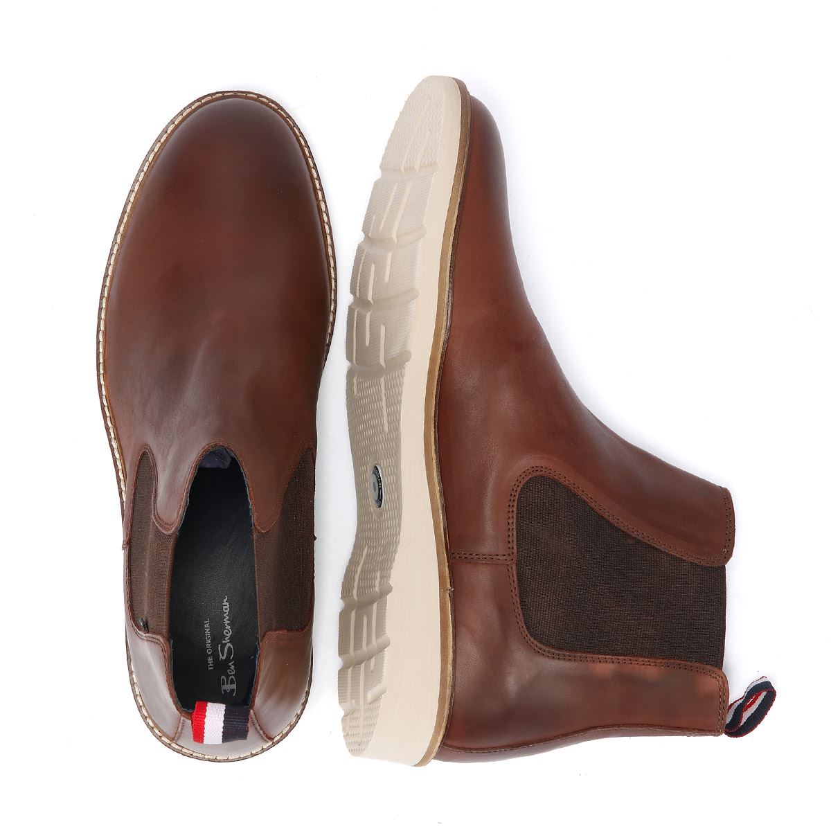 Ben Sherman Hampton Chelsea Bottes Rouges En Cuir Pour Hommes