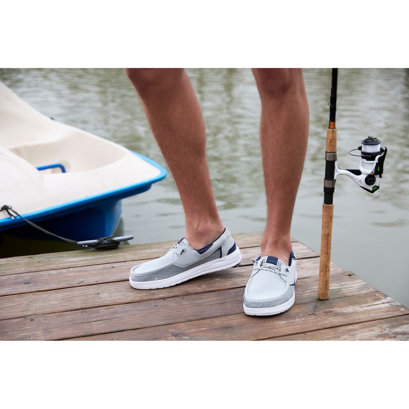 HEYDUDE Welsh Grip Classic Mesh Chaussures Bateau Pour Homme En Mélange De Coton Gris Tempête/Marine