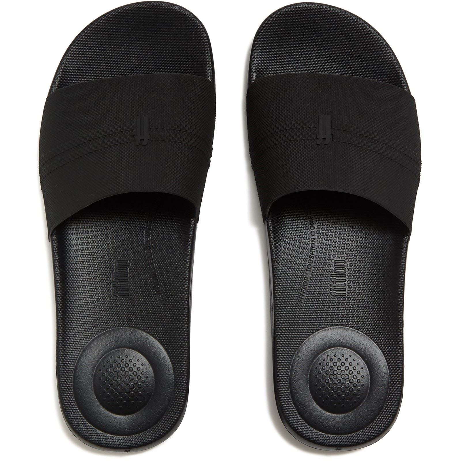 Fitflop iQushion Pool Slides Sandales Noires Tout En Polyuréthane Pour Hommes