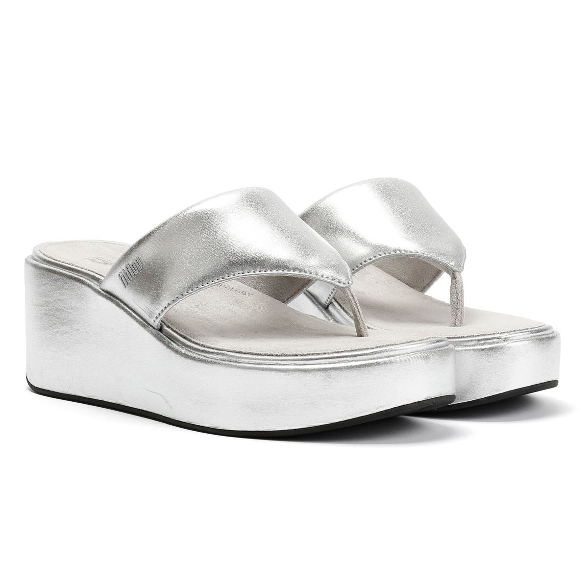 FitFlop Sandales Femme Compensées Plateforme Argentées à Entredoigt