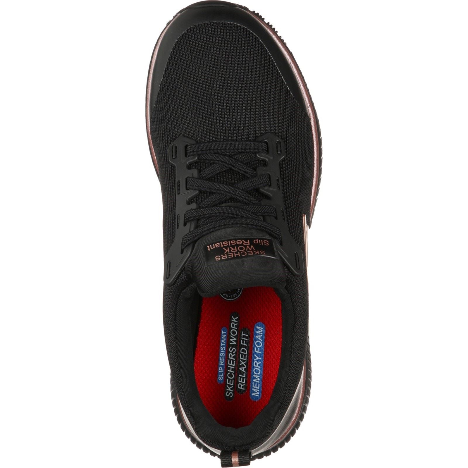 Skechers Workwear Squad SR Baskets De Sécurité Noires/Or Rose Doré En Textile Pour Femmes