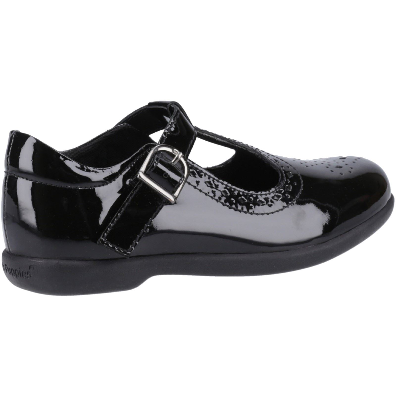 Hush Puppies Britney Patent Senior Chaussures Noires Pour Filles En Cuir