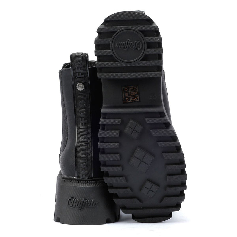 Buffalo Aspen Chelsea Bottes noires en cuir pour femmes