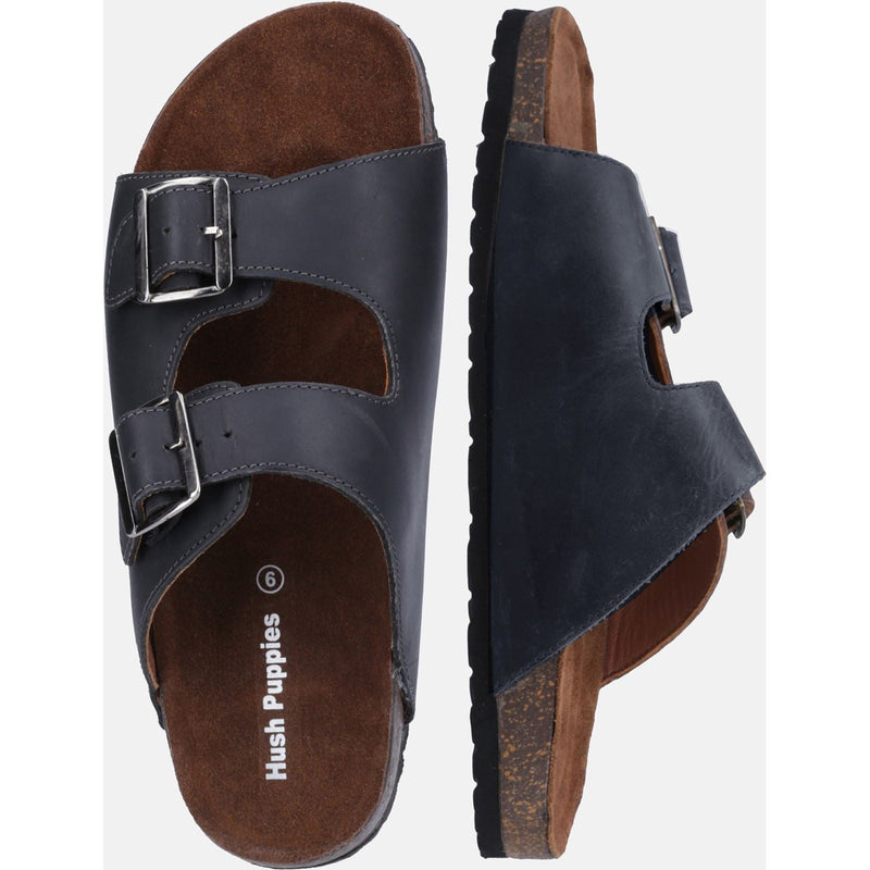 Hush Puppies Nash Slider Sandales Noires Pour Hommes En Cuir