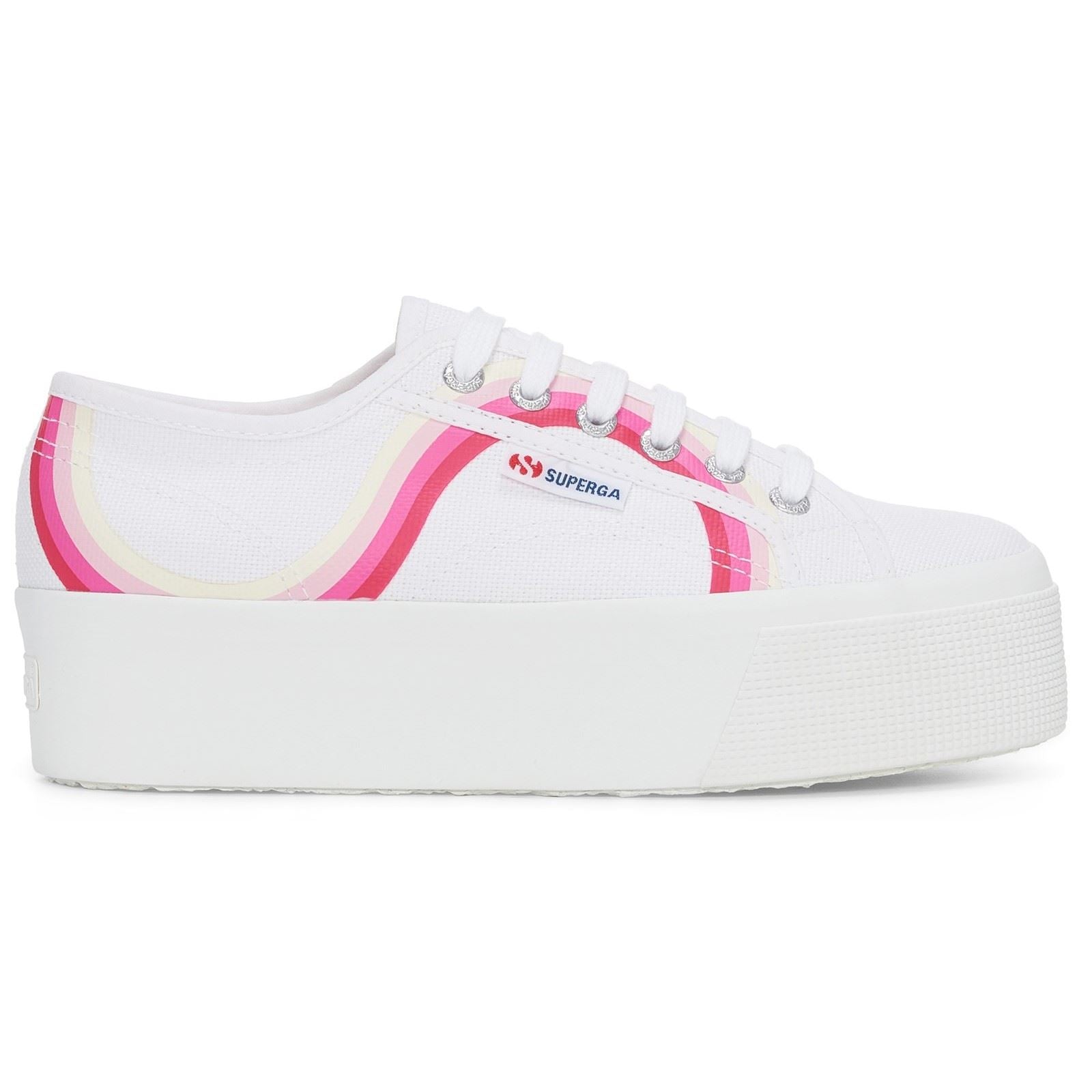 Superga 2790 Round Stripes Baskets En Coton Pour Femmes Blanches/Bleues Ombrées