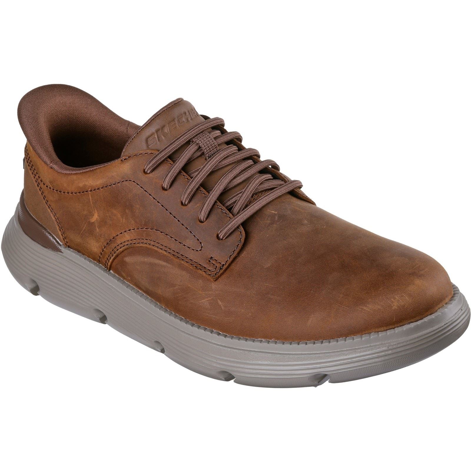 Skechers Garza Duran Chaussures À Lacets Pour Hommes En Cuir Marron Foncé