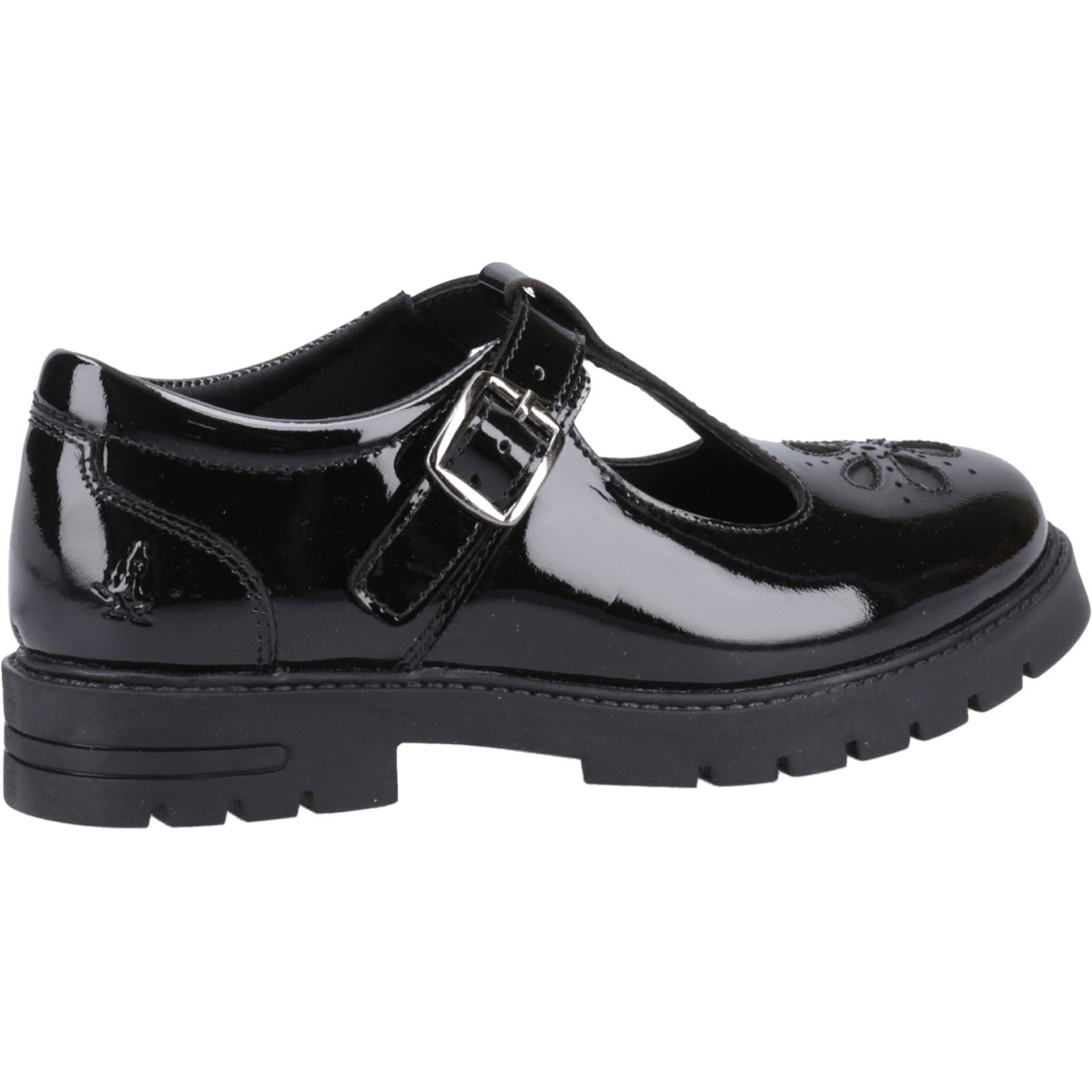 Hush Puppies Fiona Patent Senior Chaussures Noires Pour Filles En Cuir