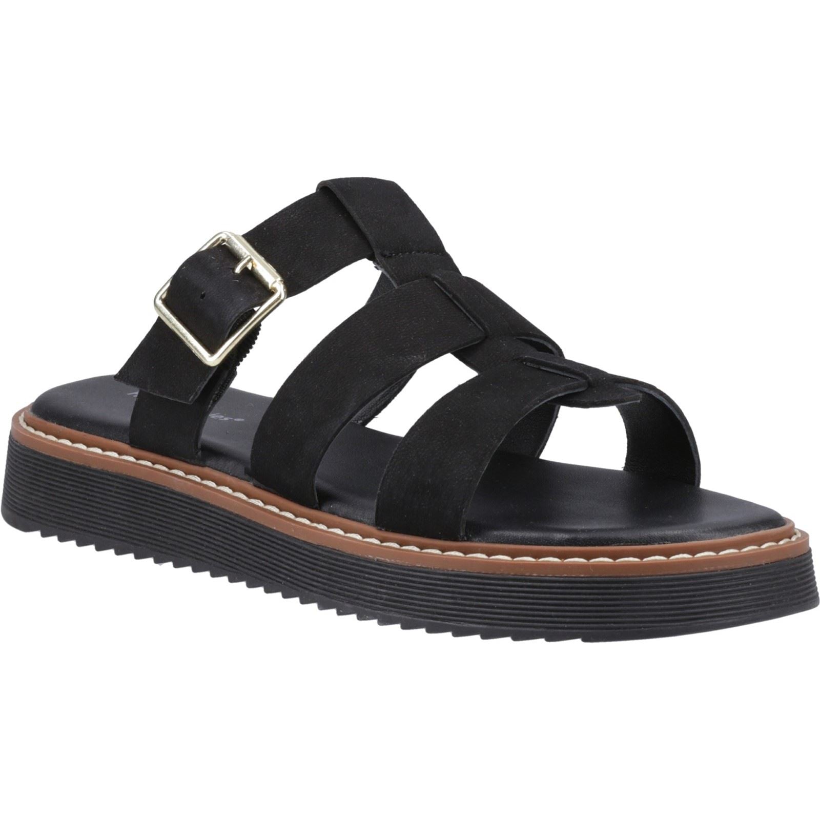 Hush Puppies Celeste Slide Sandales Noires Pour Femmes En Cuir