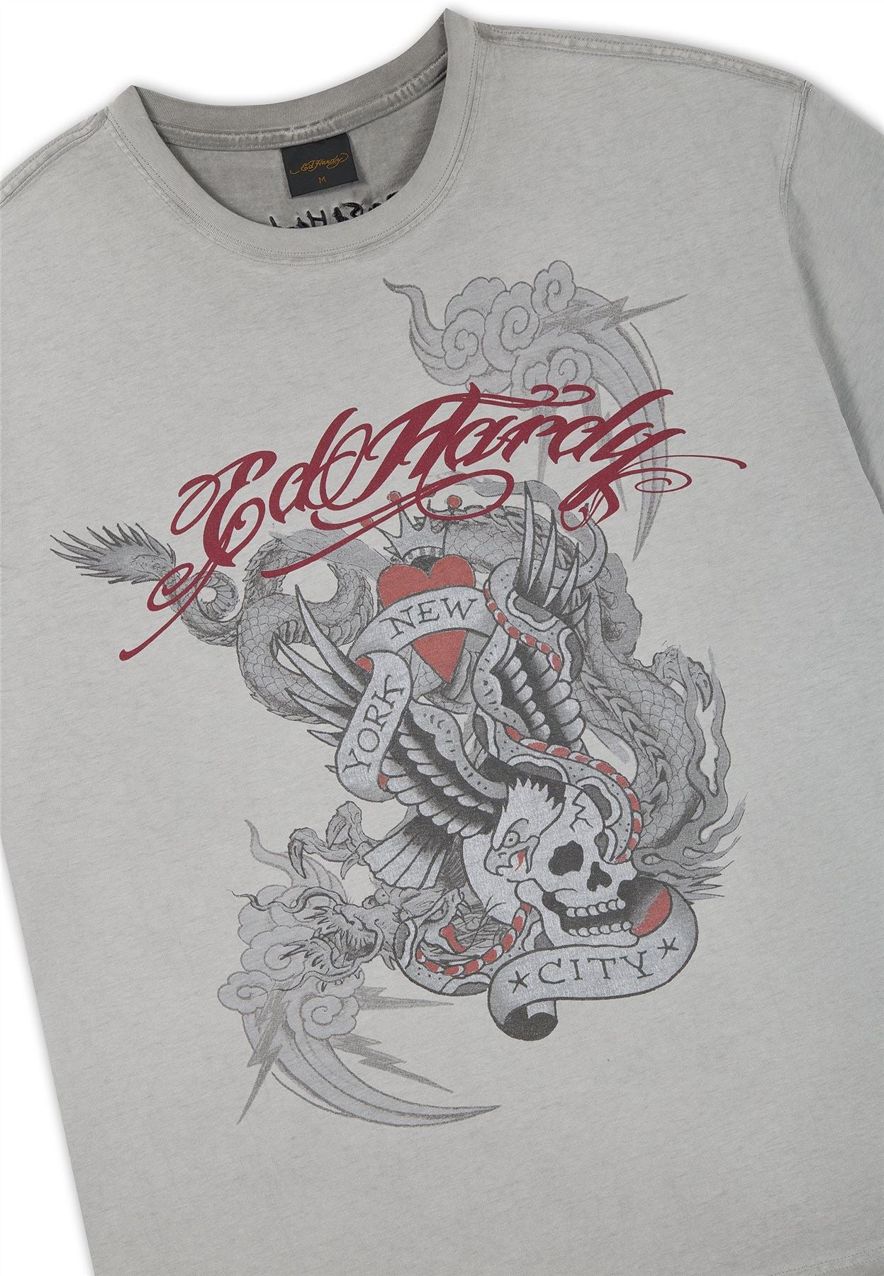 Ed Hardy Oil Wash New York Graphic Relaxed T-Shirts Gris Pour Hommes