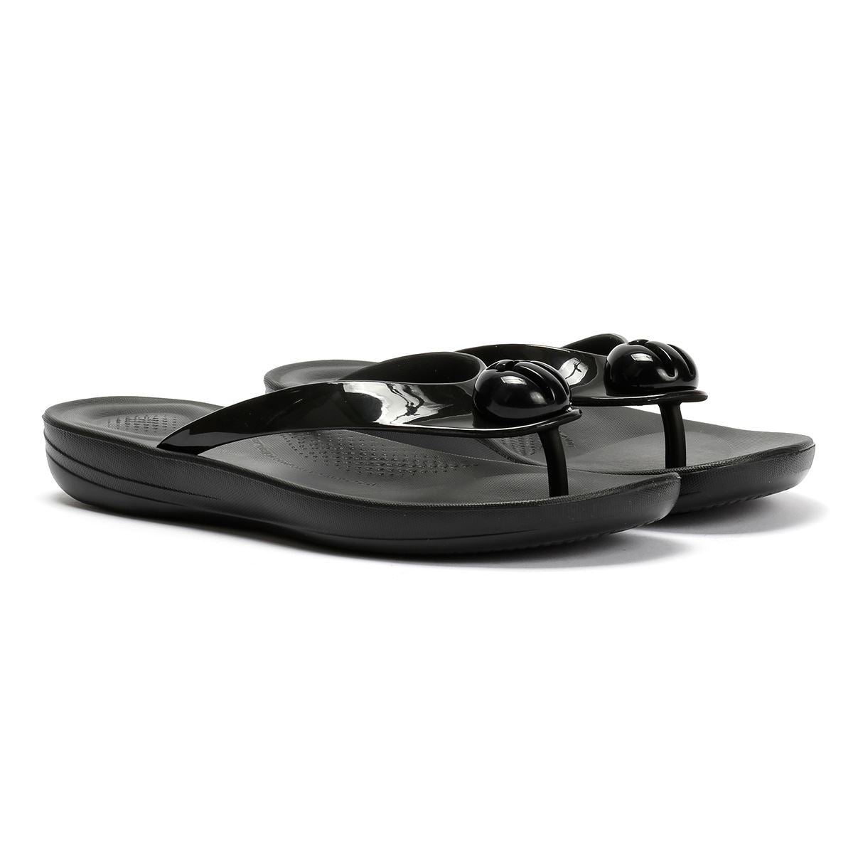 FitFlop Iqushion Glossy Button Sandales Érivées Noires Pour Femmes