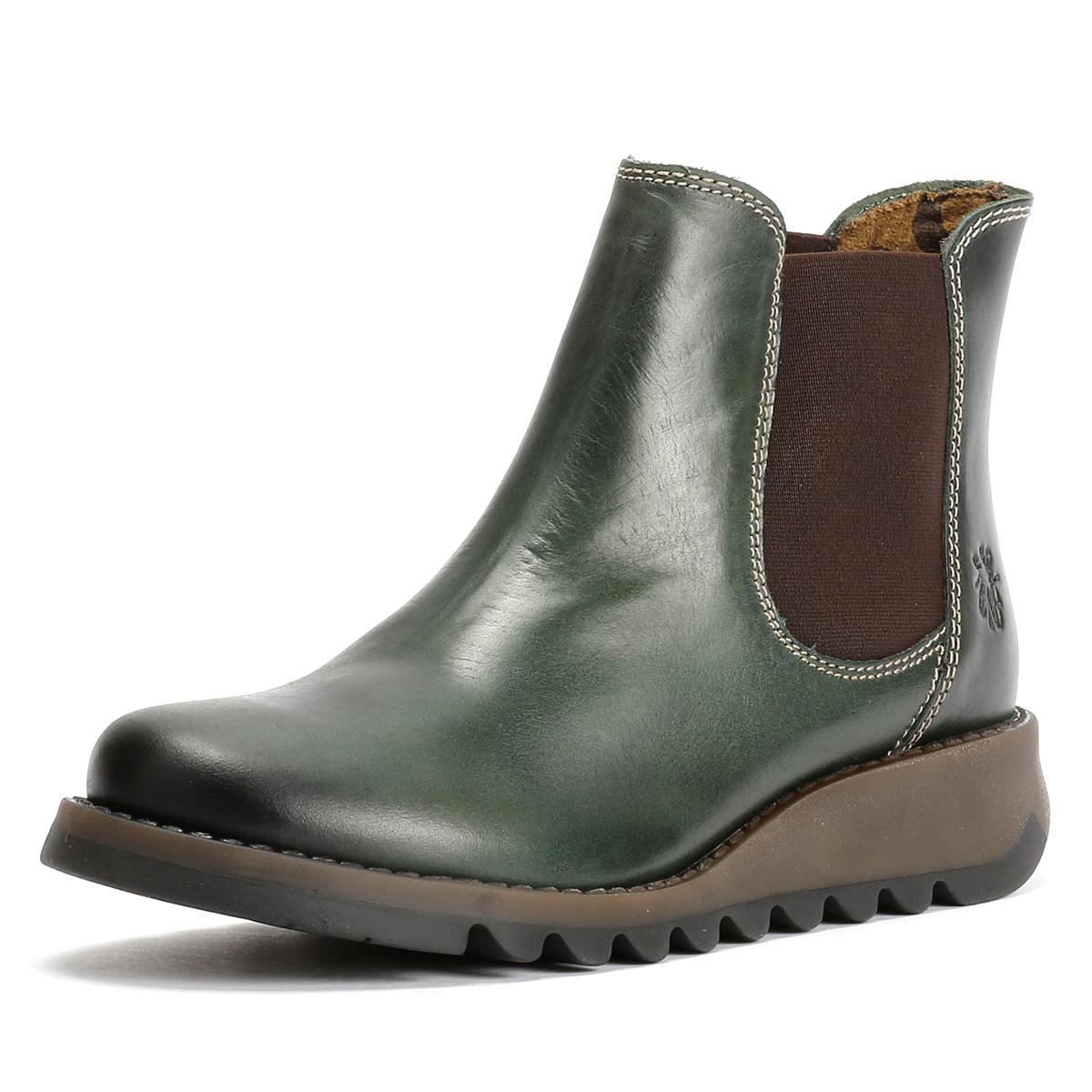 Fly London Salv Bottes En Cuir Vertes Pour Femmes