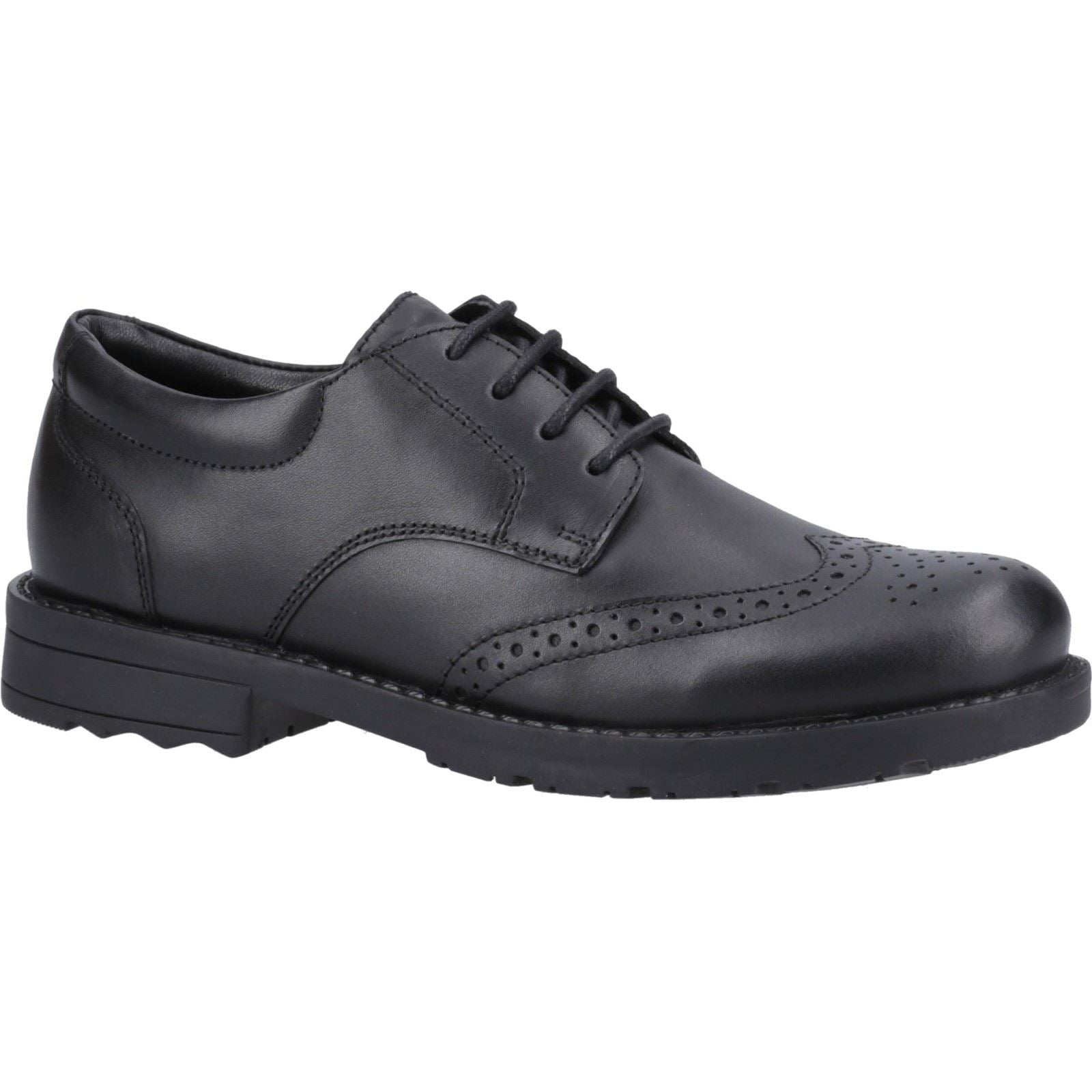 Hush Puppies Brian Senior Chaussures Brogues Noires Pour Garçons En Cuir