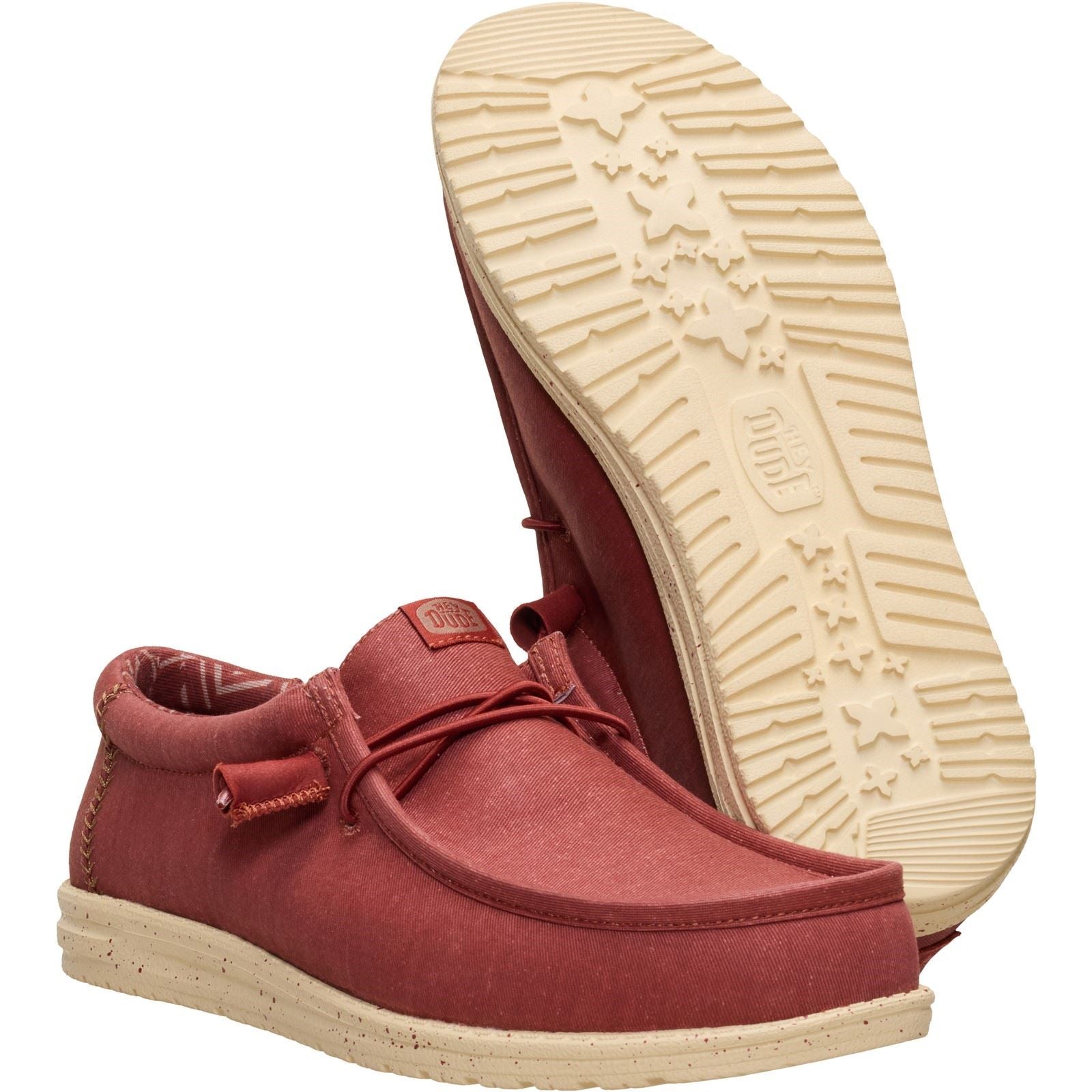 HEYDUDE Wally Stretch Canvas Mocassins En Textile Pour Hommes Rouge Brûlé/Tan Boulder