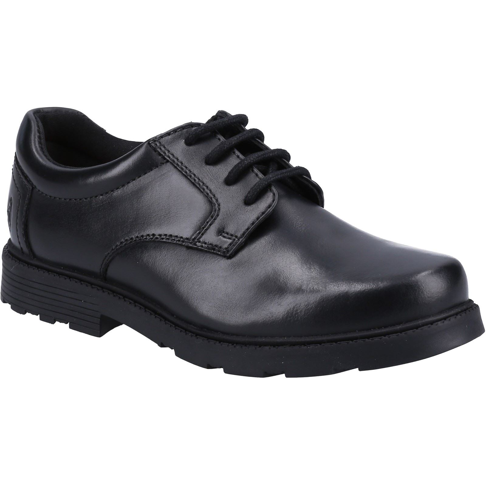 Hush Puppies Oliver SNR Chaussures Noires Pour Garçons En Cuir.