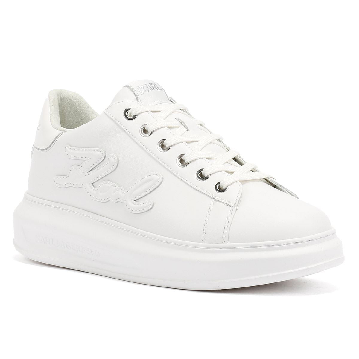 Karl Lagerfeld Kapri Signia Emboss Lo Lace Baskets Blanches En Cuir Pour Femmes