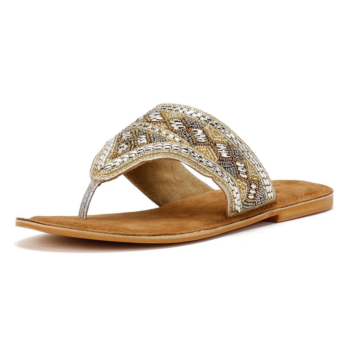 Tower London Wide Vamp Toepost Sandales Dorées Pour Femmes