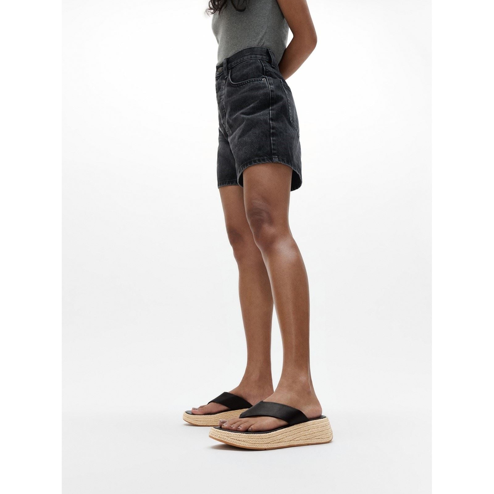 Fitflop F-Mode Toe Post Espadrille Sandales Noires En Cuir Pour Femmes
