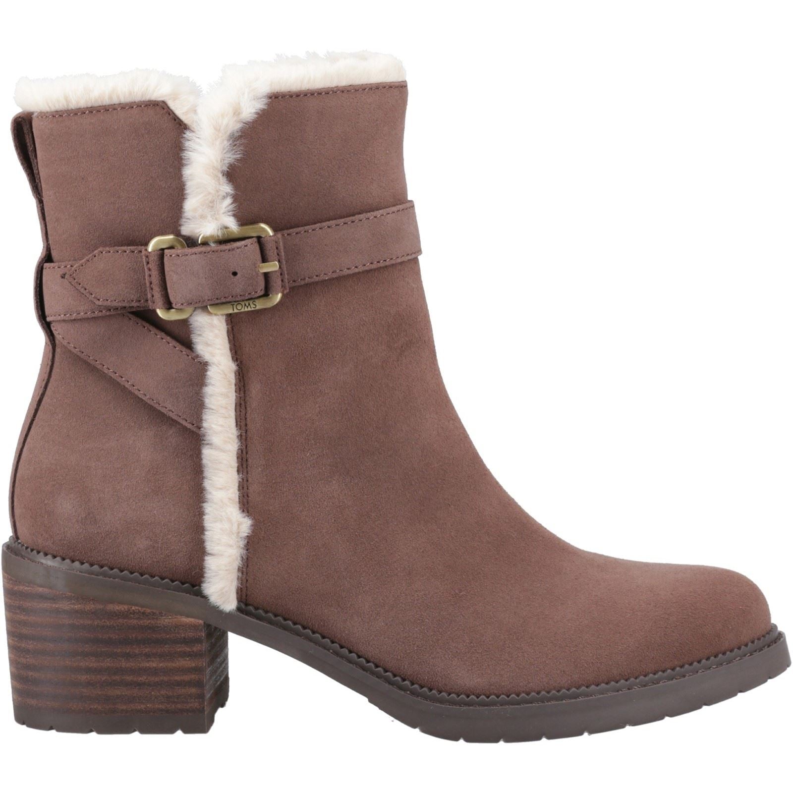 TOMS Hailey Buckle Bottines À Talons En Cuir Pour Femmes, Marron Chêne