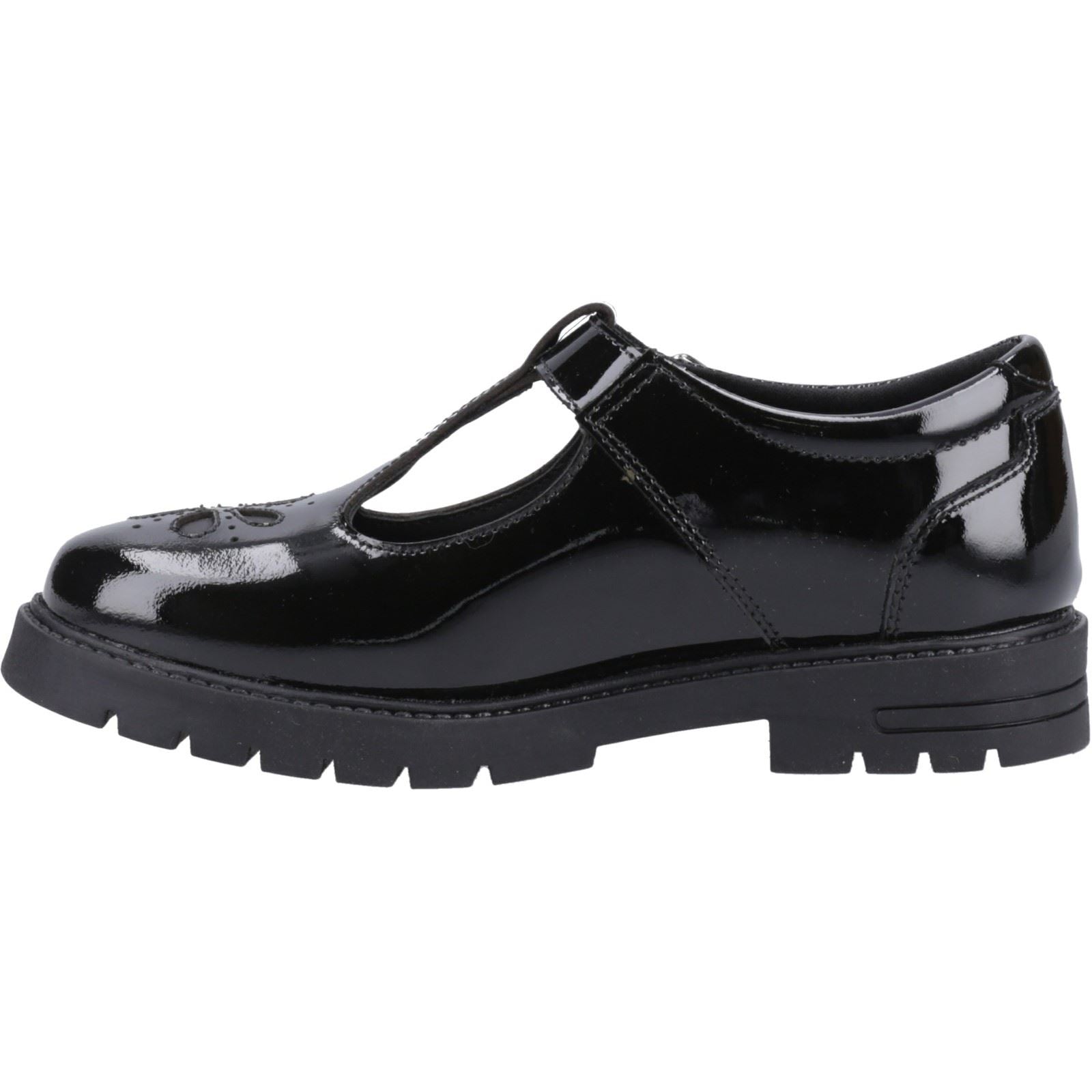 Hush Puppies Fiona Patent Senior Chaussures Noires Pour Filles En Cuir
