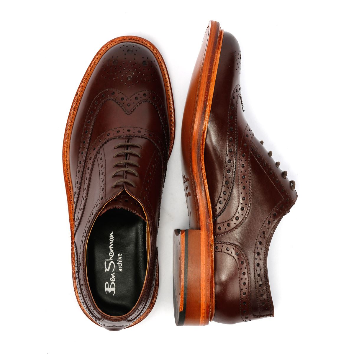 Ben Sherman Sugarman Brogue Chaussures En Cuir Marron À Lacets Pour Homme