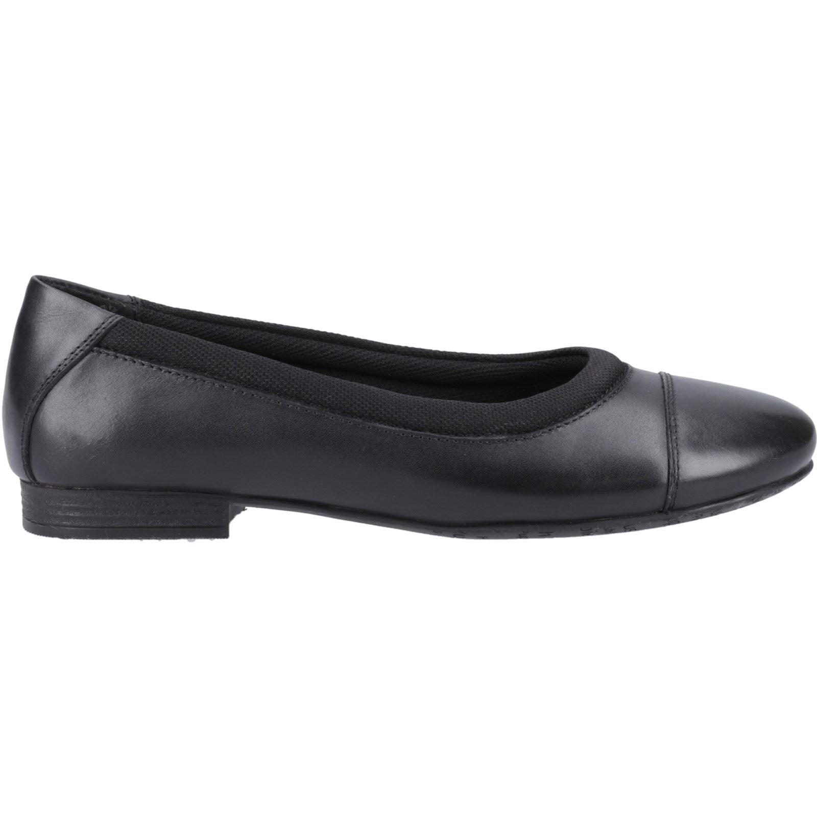 Hush Puppies Emma Senior Chaussures Plates De Ballet Noires Pour Filles En Cuir